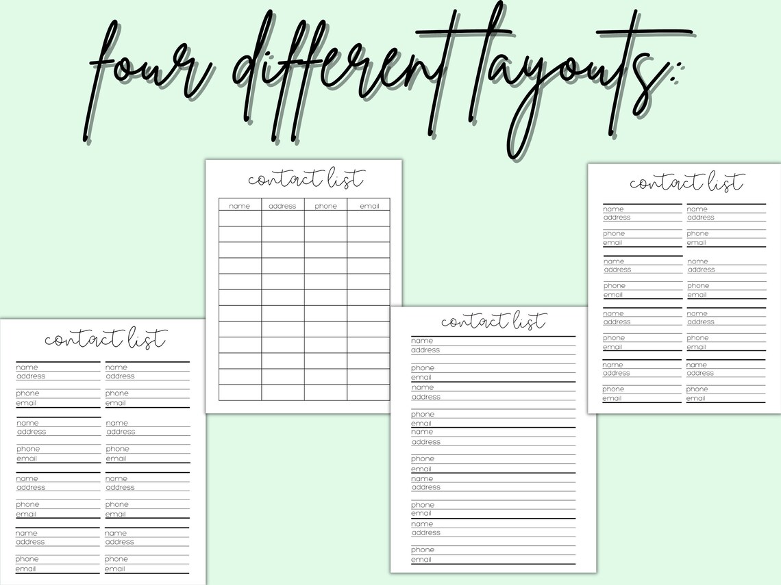 Contact List Printable Contact List Contact List Template - Etsy