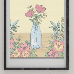 Mason Jar Flowers Cross Stitch Pattern
