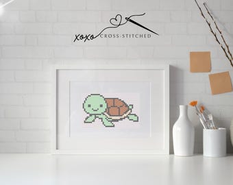 Sea Turtle Cross Stitch Pattern, Easy Animal Art (Digital Download)