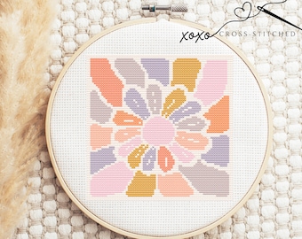 モダンな花のクロスステッチパターン。保育園用花柄PDF刺繍デザイン