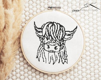 Modern Highland Cow Cross Stitch Pattern