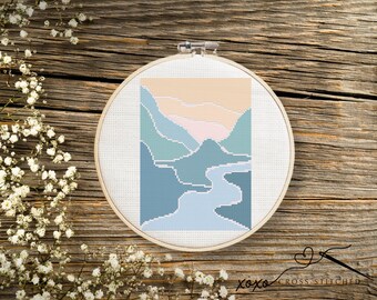 modern hills cross stitch pattern
