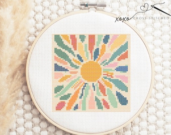 Rainbow Sun Cross Stitch Pattern