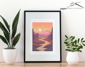 Sunset Landscape Cross Stitch Pattern