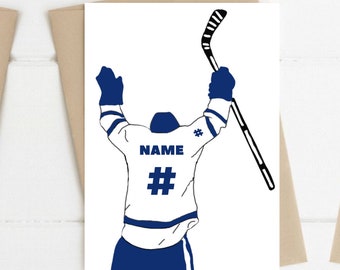 Personnalisable en TML | Figurine de hockey blanche et bleue