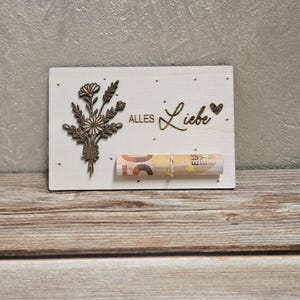 Holzkarte als perfektes Geldgeschenk zum Geburtstag, Geldverpackung mal anders und nachhaltig, Karte aus Holz, Geldkarte