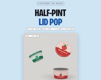 Ice Cream Half-Pint Mockup PSD, Lid Pop Scene, 4 oz Cup (Digital Download)