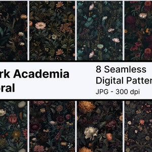 Dark Academia Floral Pattern set - Digital Prints, Seamless Designs, Commercial Use, DIY Projects, Print on Demand - Seamless Pattern Set