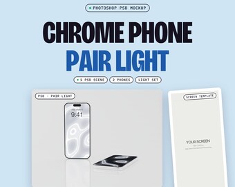 Two Phone Mockup PSD, Pair Light, One Phone Standing and One Lying on a Pale Floor, Soft Reflection (Digital Download)