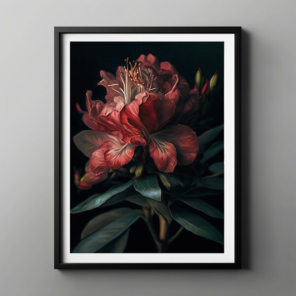 Dramatic Bright Red Rhododendron: Digital Print - Instant Download