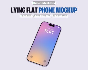 Phone Flat Lay Mockup PSD, Top Down, 1 Scene, Smart Object Screen, Optional Jelly Case (Digital Download)