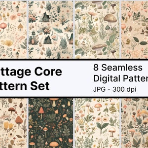 Cottage core Botanical  - Digital Prints, Seamless Designs, Commercial Use, DIY Projects, Print on Demand - Seamless Pattern Set