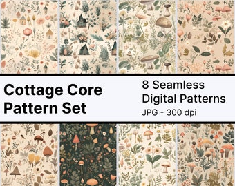 Cottage core botaniczny-wydruki cyfrowe, bezszwowe projekty, wykorzystanie komercyjne, projekty DIY, druk na żądanie-zestaw bez szwu wzorów