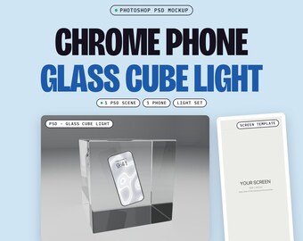 Glass Cube Phone Mockup PSD, Light, One Phone Floating Inside a Clear Glass Block, Smart Object Screen (Digital Download)