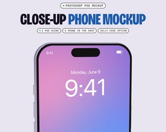 Phone Screen Close-Up Mockup PSD, 1 Scene, Smart Object Screen, Optional Jelly Case (Digital Download)