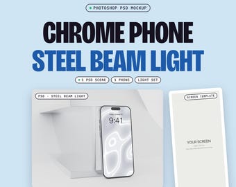 Pale I-Beam Phone Mockup PSD, Steel Beam Light, One Phone Leaning on a Light Beam, Smart Object Screen (Digital Download)