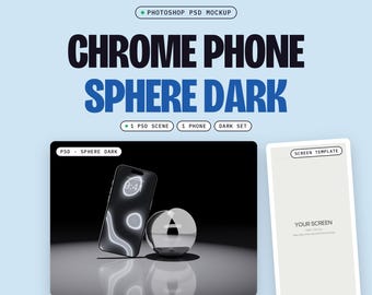 Glass Sphere Phone Mockup PSD, Sphere Dark, One Phone Leaning on a Glass Ball, Floor Reflection, Smart Object Screen (Digital Download)