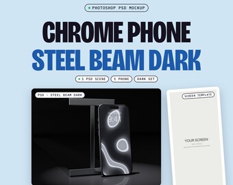 Steel Beam Phone Mockup PSD, Dark, One Phone Leaning on an I-Beam, Floor Reflection, Smart Object Screen (Digital Download)