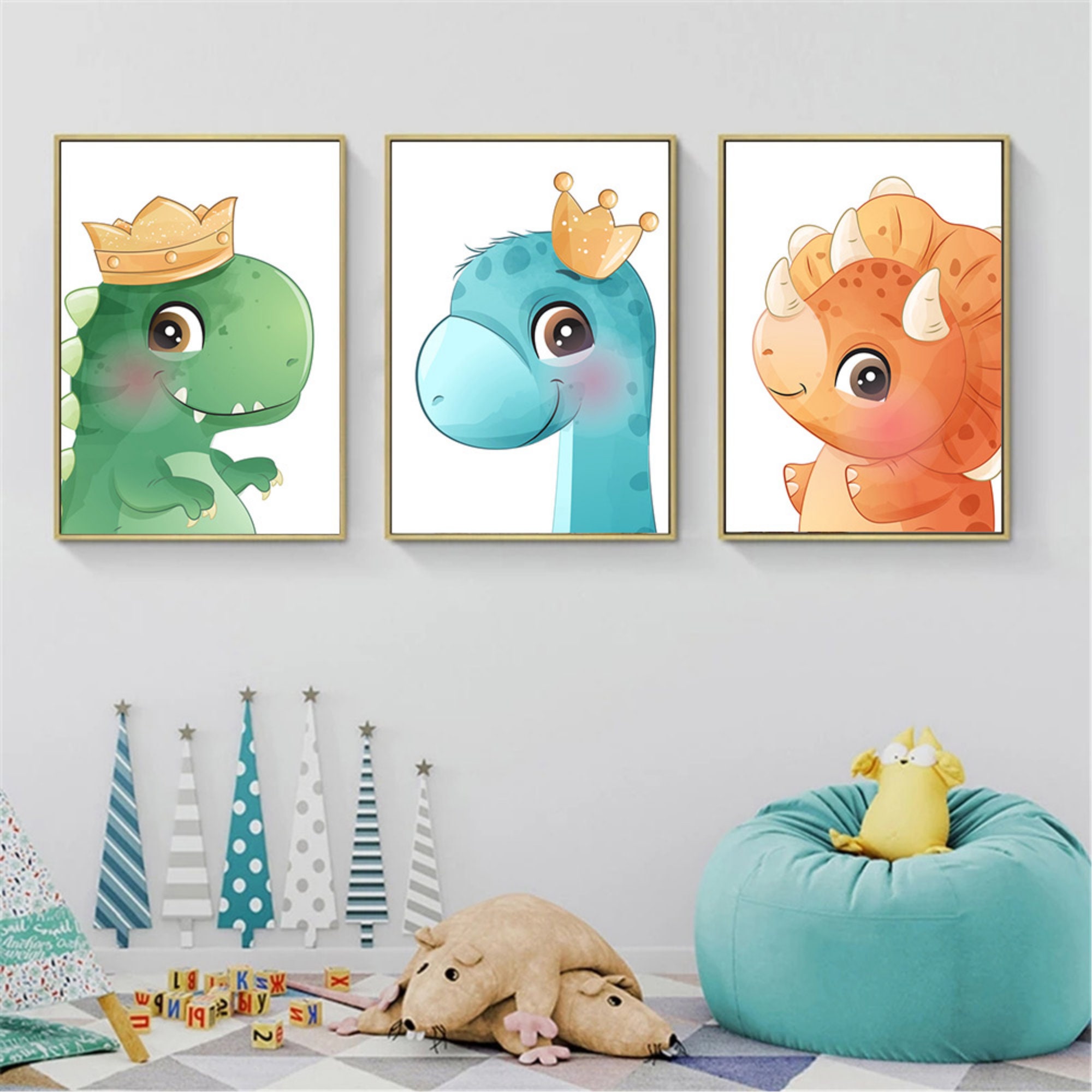 Toiles Imprimées Murales Thème Dinosaures - Affiche Décoration Chambre Enfant Cadeau