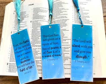 Bible verse bookmarks (Blue)~~ Comes with a tassel!