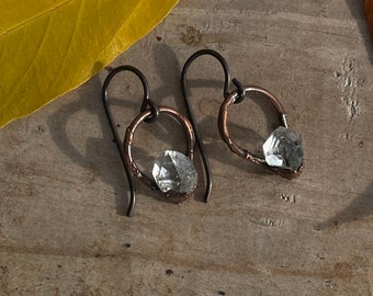 Copper electroformed Herkimer Diamond earrings-niobium-hypoallergenic