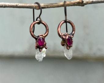 Ruby and Lake county diamond earrings- hypoallergenic- copper electroformed