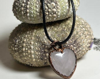 Rose Quartz heart pendant-copper electroformed