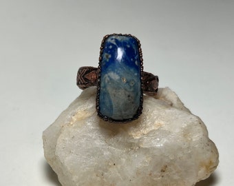 UV Reactive sodalite ring- copper electroformed- size 9.5