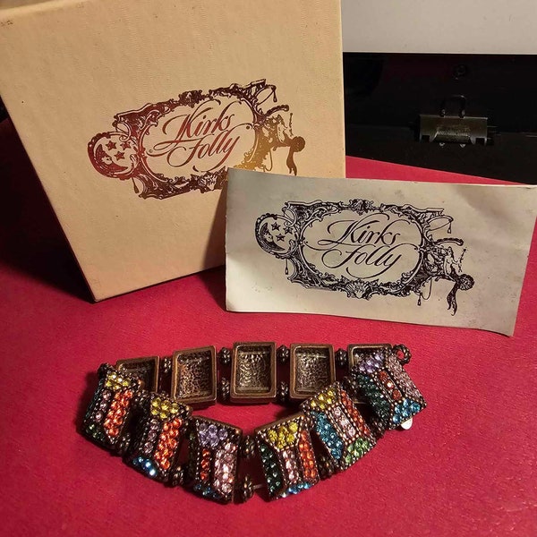 Kirks Folly Stretch Bracelet-Signed-Colorful Stones-Many Colors-Box and Papers-Free Ship-Nice Condition!