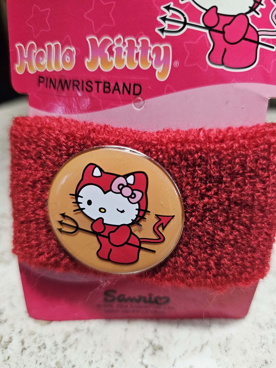 Rare DEVIL Hello Kitty Terry Cloth Wristband With Pin Y2K Scarce and ...