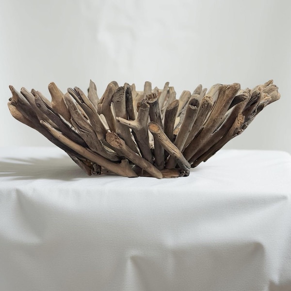 Vintage Raw Driftwood Decorative Bowl - Centerpiece - Rustic Coastal Boho Natural Wood Home Decor