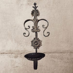 Wall-Mounted Cast Iron Candle Holder Intricate Scrollwork Floral Accents Bronze