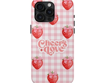Strawberry Coquette Phone Case, Coquette Aesthetic Samsung iPhone Cover, Preppy Phone Case Gift, Y2K Phone Case, Strawberry Print, Cute Case