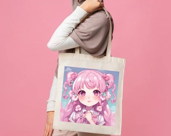 Anime Girl Canvas Tote Bag, Aesthetic Tote Bag, Anime Aesthetic, Japan Tote Bag, Kawaii Tote Bag, Market Bag, Cute Tote Bag, Anime Tote Bag