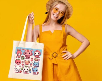 Kawaii Canvas Tote Bag, Kawaii Tote Bag, Anime Bag, Anime Tote, Cute Bag, Reusable Tote, Reusable Bag, Aesthetic Tote, Anime Accessories
