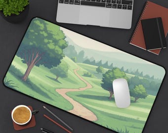 Cartoon Desk Mat Green Office Decor Gaming Desk Mat Office Accessories Computer Desk Decor Green Desk Mat Plants Large Keyboard Desk Mat