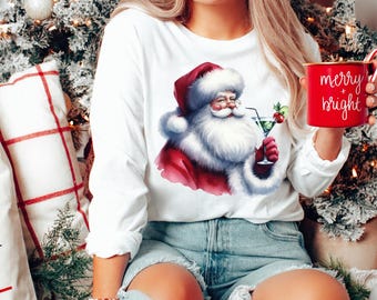 Navidad Santa Martini PNG Cóctel PNG Fiesta de Navidad Suéter navideño Descarga digital PNG festivo DTF DTG Imágenes prediseñadas navideñas