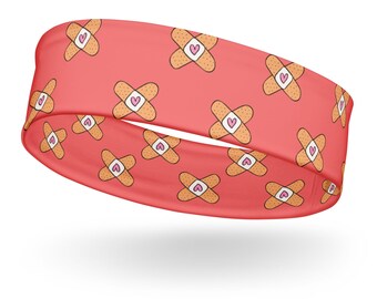 Peach Pink Headband Nurse Headband Medical Worker Gift Heart Bandaid Pattern Headband Healthcare Hero Gift Nurse Appreciation Gift Medical