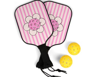 Daisy Pickleball Kit Floral Pickleball Set Pink Pickleball Set Flowers Pickleball Players Athletic Gift Fitness Accessories Team Sports Gift
