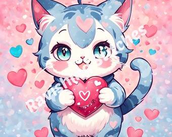Kawaii Cat Png, Cat Png, Kawaii Png, Animal Png, Sublimation Design, Heat Press Design, Heat Transfers, Trendy Design, Shirt Design, Meow