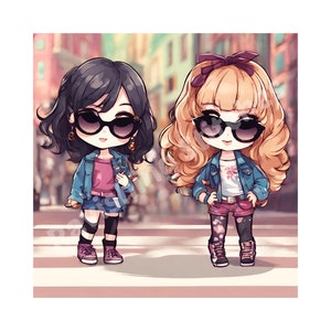Chibi Cartoon Freunde PNG Bild, sofortiger Download, Sublimationsdesign, kreatives Bild, digitale Datei, Handwerk, Grafik, Clip Art, Designs