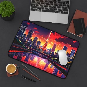 Japan Desk Mat, Japan Skyline, Large Mouse Pad, Anime Computer Accessories, Gaming Desk Mat, Tokyo, Japan Accessories, Gift For Gamer