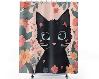 Rideaux de douche chat noir, chat noir kawaii, décoration chat noir, accessoires chat noir, décoration de maison chat noir, accessoires de salle de bain, cadeau maison