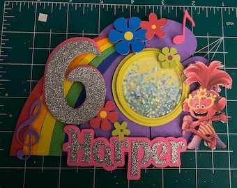 Trolls Themed 3-D Glitter Cake Topper