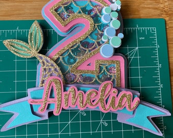 Mermaid Under the Sea Theme Glitter Cake Topper