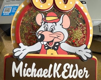 Vintage Chuck E Cheese 3-D Glitter Cake Topper