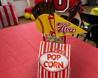 Softball Themed Birthday Centerpiece Picks