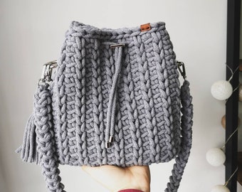 Small knitted look bucket bag/ Shoulder bag/ Crochet handbag/ Handmade bag