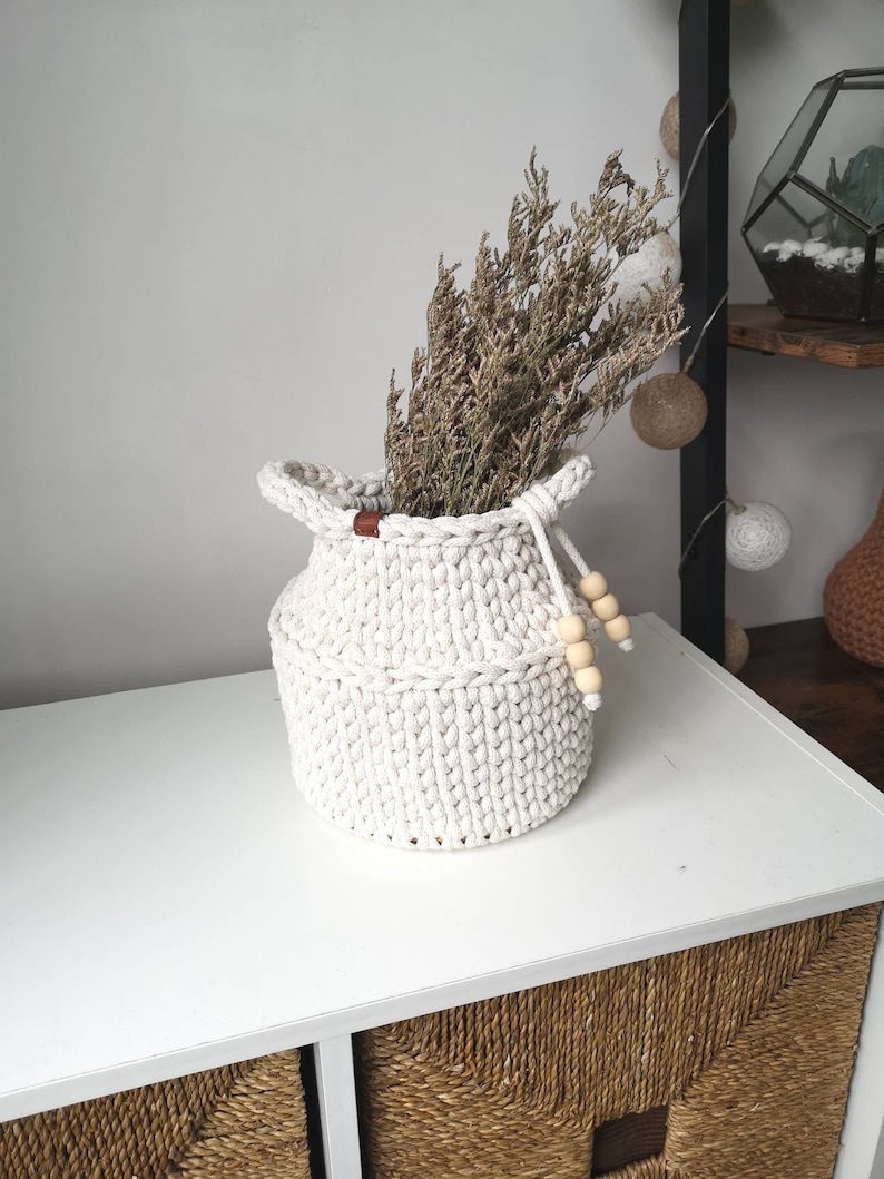 Boho crochet basket/ Boho home decor/ Crochet vase/ Small storage basket image 1