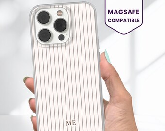 Custodia per telefono a righe beige, cover MagSafe a righe compatibile con iPhone 17 Pro 16e 14 13 17 Air Mag Safe